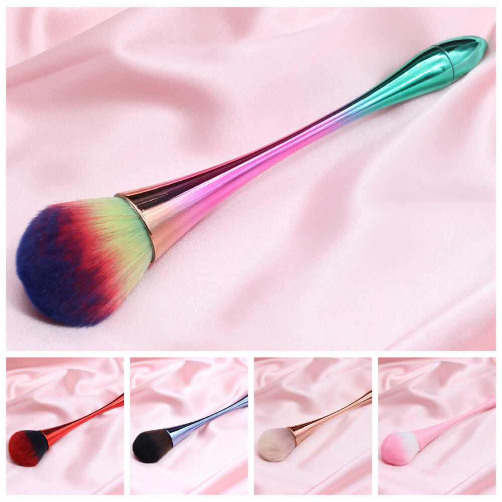 High-quality professional makeup brush in rainbow colors, designed for flawless application with no streaks.