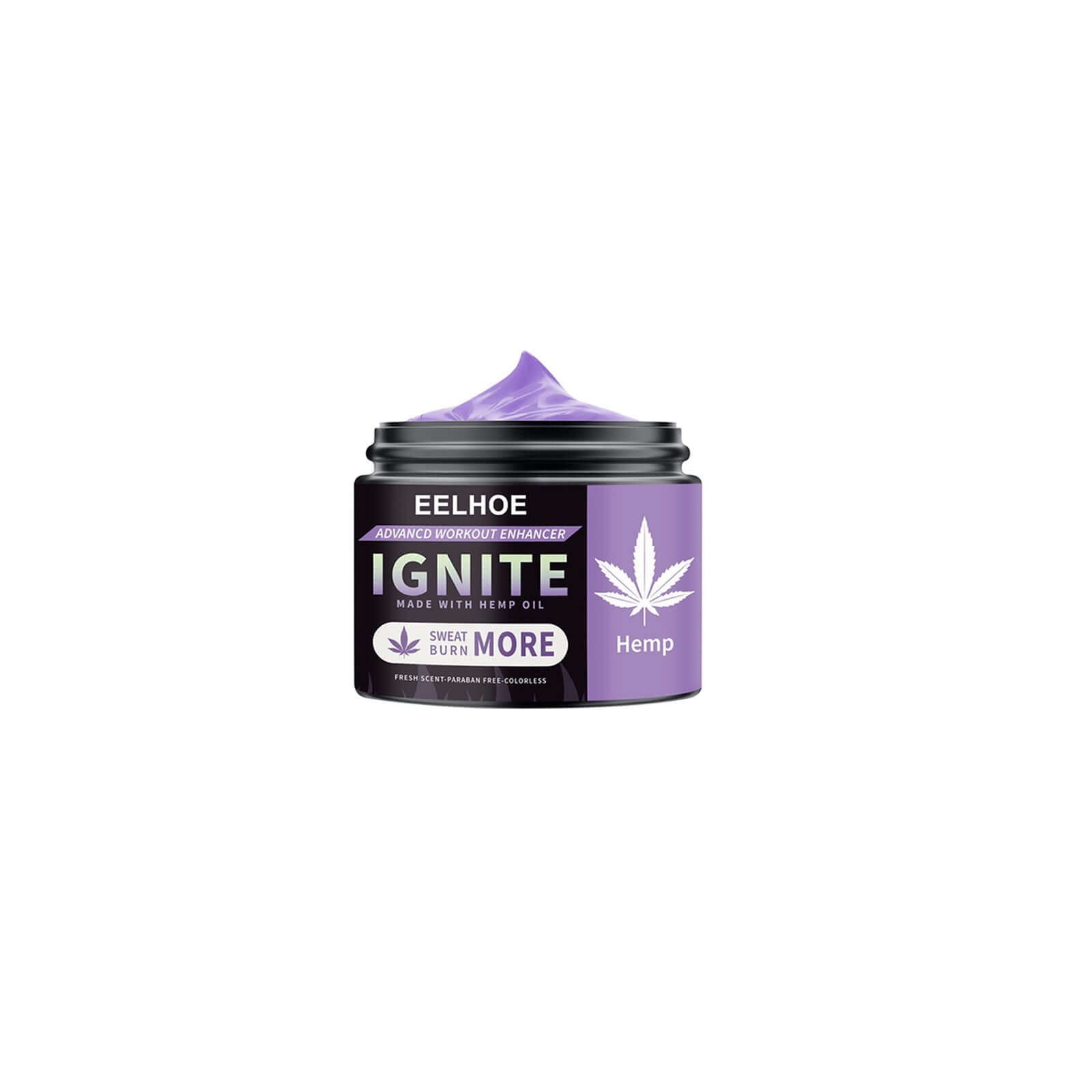 EELHOE Ignite advanced workout enhancer cream jar made with hemp oil for improved performance and recovery.
