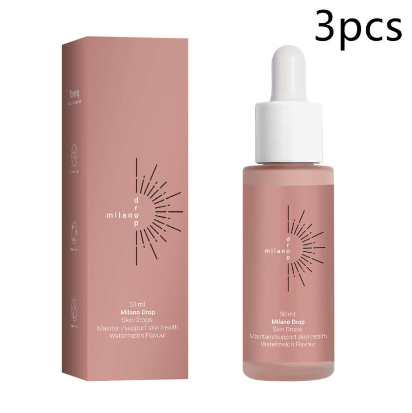 50ml Milano Drop Skin Serum in pink bottle, designed for skin health with watermelon flavor, perfect for body care.