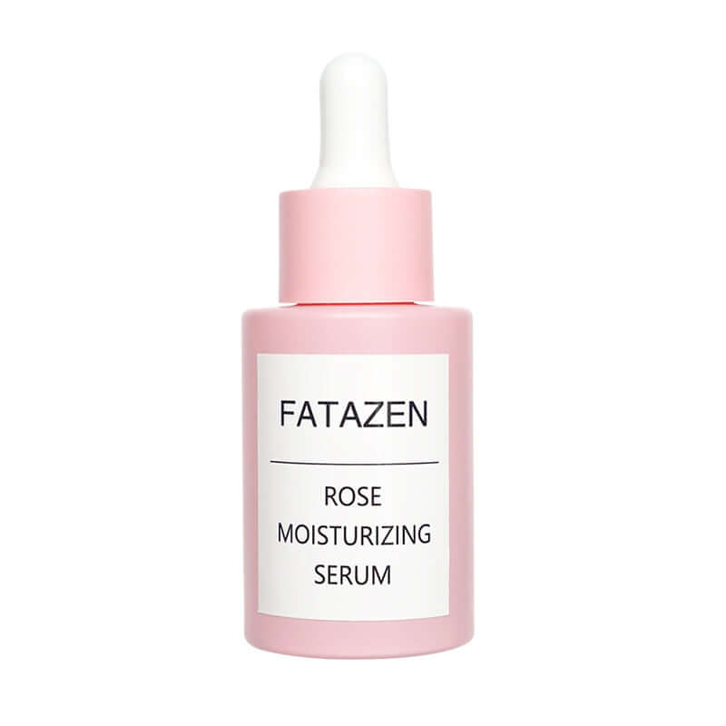 Fatazen Rose Moisturizing Serum in a pink dropper bottle for universal skin hydration and toning.