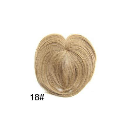 Synthetic hair bangs hairpiece accessory, straight texture, portable, length 22cm, light blonde color, easy to apply.