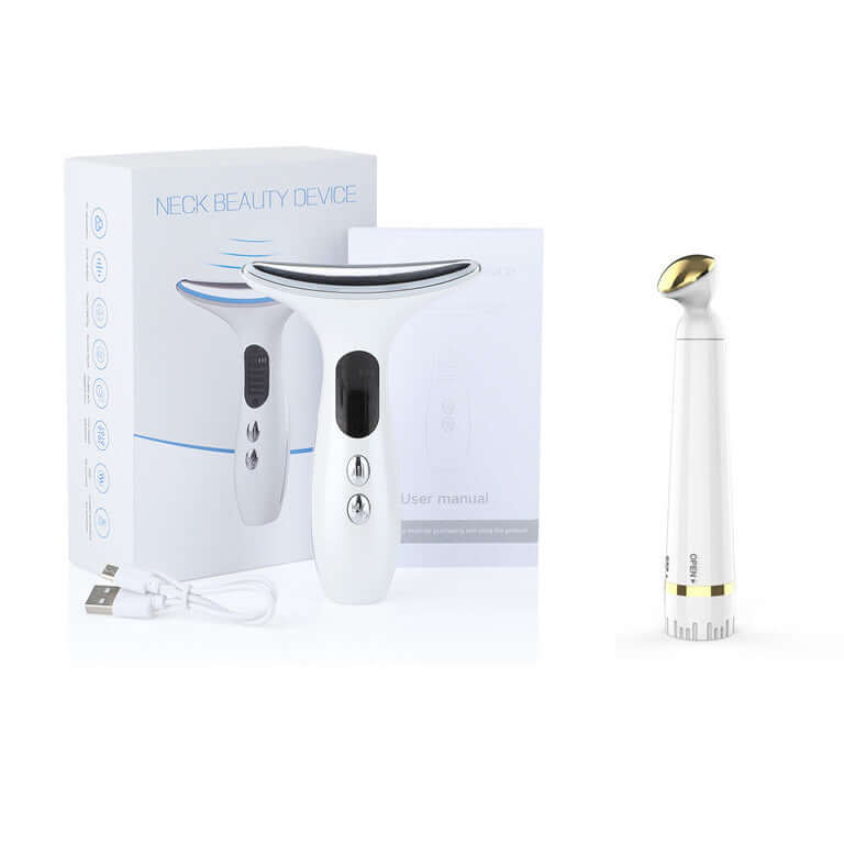 USB charged neck beauty device for wrinkle removal and skin rejuvenation, featuring three light modes and portable design.