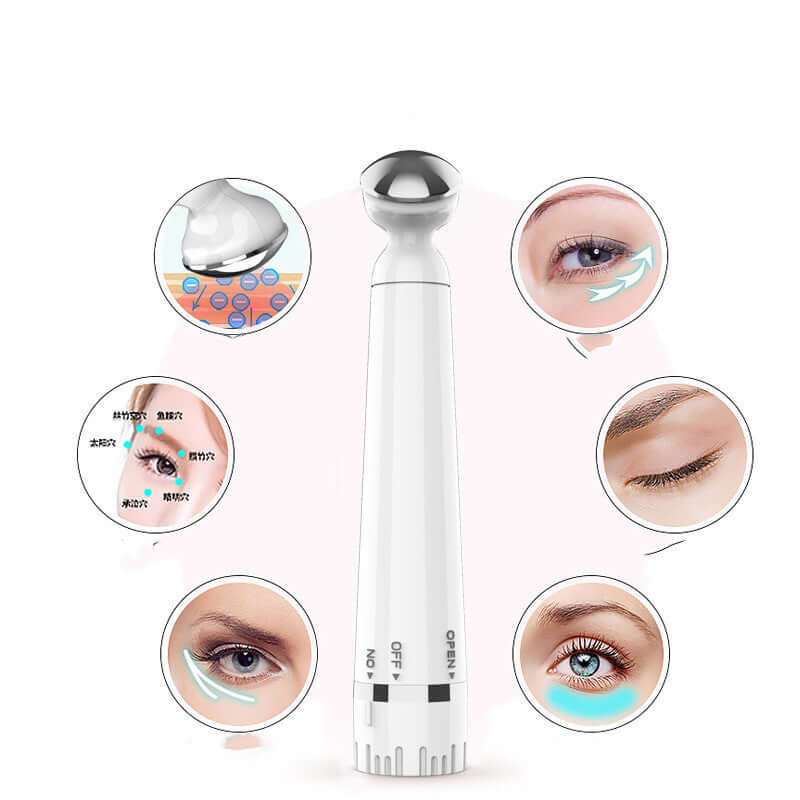 Portable tightening beauty instrument for wrinkle removal and skin rejuvenation around the eyes.