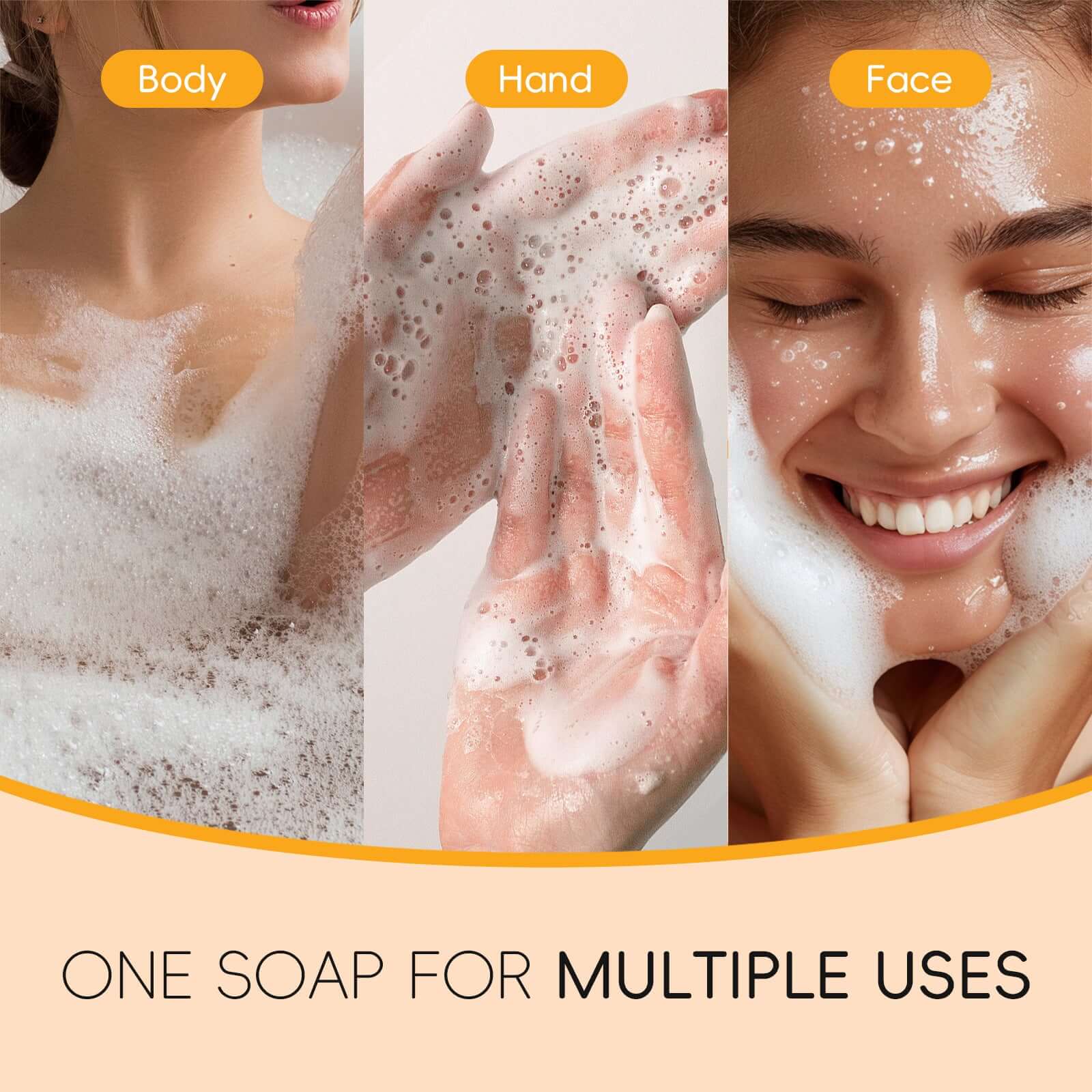 Handmade turmeric soap for body, hands, and face; moisturizing and versatile for universal skin types.