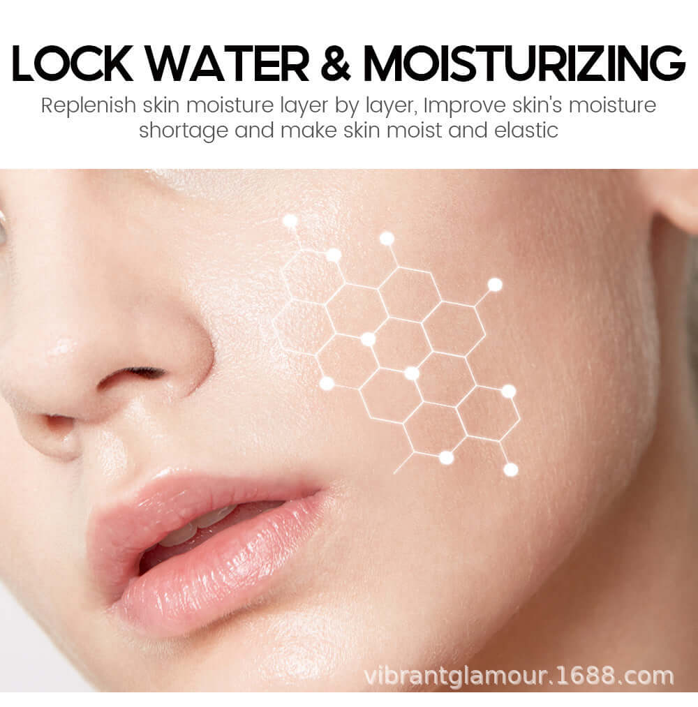 Close-up of face showcasing skin hydration, showcasing benefits of moisture-locking cream for elasticity and hydration.